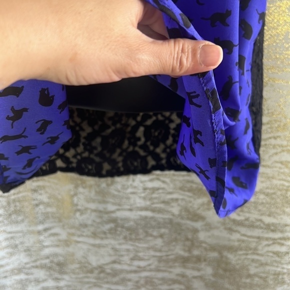 Forever 21 Cat Kitten Print Purple Blue Indigo Lace Back Tank Size M - Picture 6 of 13